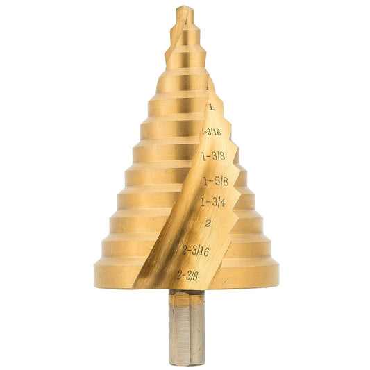 Large HSS Spiral Step Drill Bit, Cone Shaped 12 Sizes Titanium High Speed Steel 1/4" to 2-3/8" Drill Bit for Sheet Aluminium Metal Wood Hole Drilling, Big Multiple Hole Stepped Up Bit