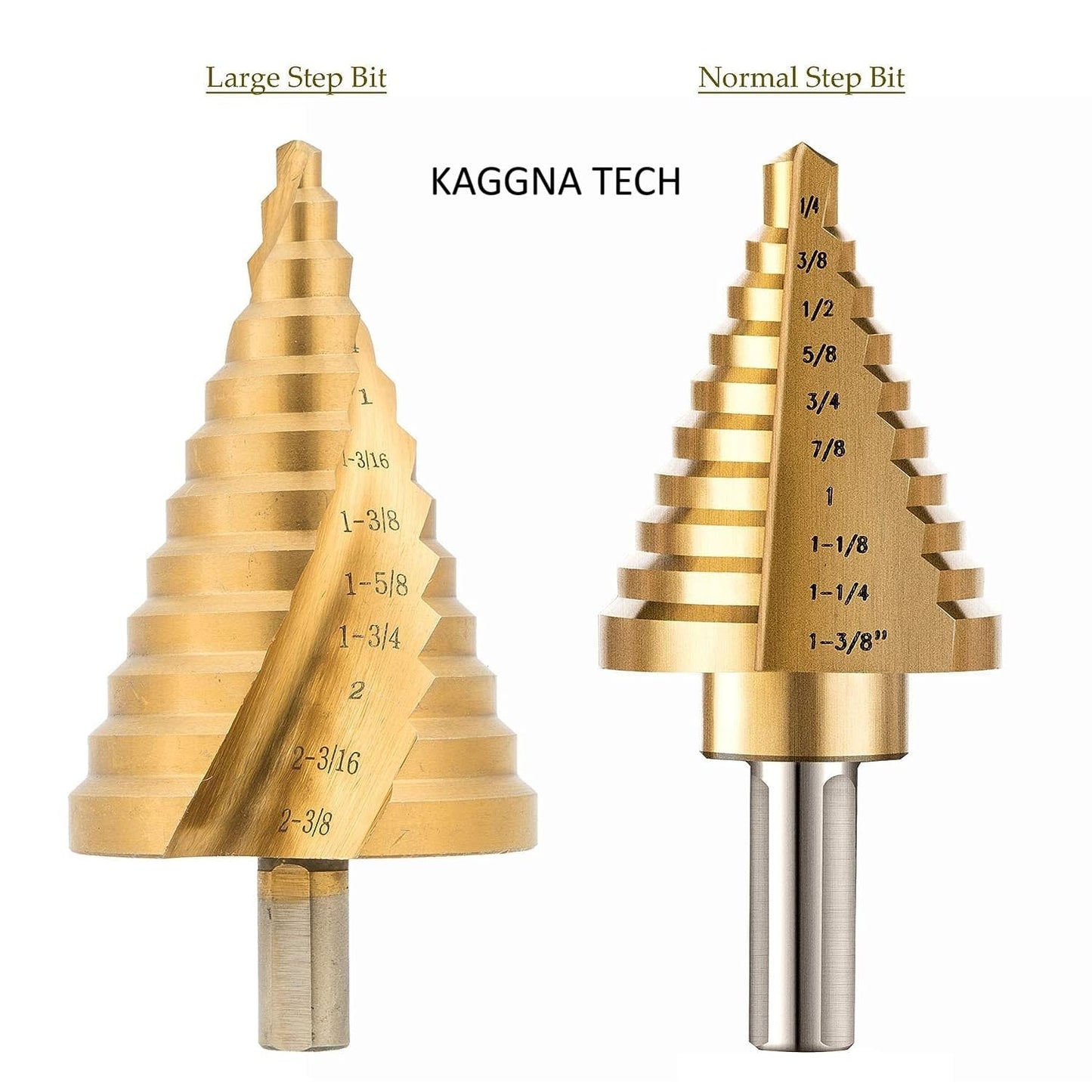 Large HSS Spiral Step Drill Bit, Cone Shaped 12 Sizes Titanium High Speed Steel 1/4" to 2-3/8" Drill Bit for Sheet Aluminium Metal Wood Hole Drilling, Big Multiple Hole Stepped Up Bit